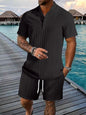 Men's Full Size Button Detail Short Sleeve Top and Shorts Set Plus Size New Era Fashion LLc