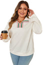 Beige Plus Size Rhombus Texture Contrast Striped Collar Baggy Sweatshirt Garden Naked Curves