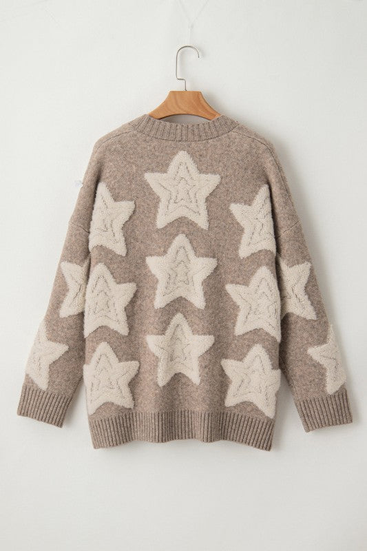 Star Sherpa Textured Buttoned Sweater Cardigan Shop Style & More | Fresh Looks, Everyday Deals & Free Shipping