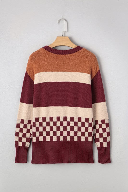 Checker Colorblock Knitted Drop Shoulder Sweater Shop Style & More | Fresh Looks, Everyday Deals & Free Shipping