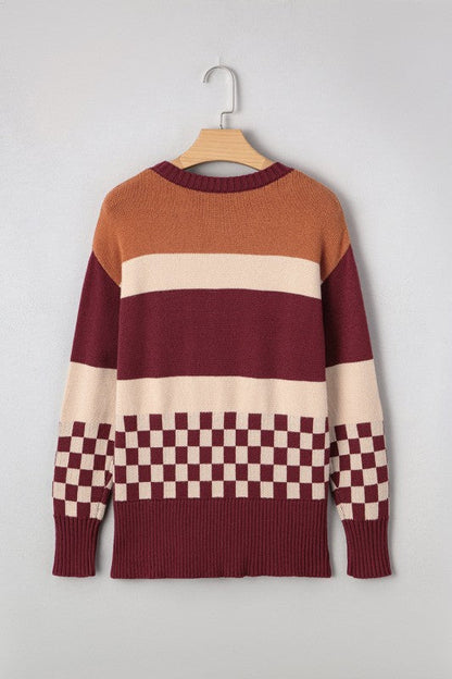 Checker Colorblock Knitted Drop Shoulder Sweater Shop Style & More | Fresh Looks, Everyday Deals & Free Shipping