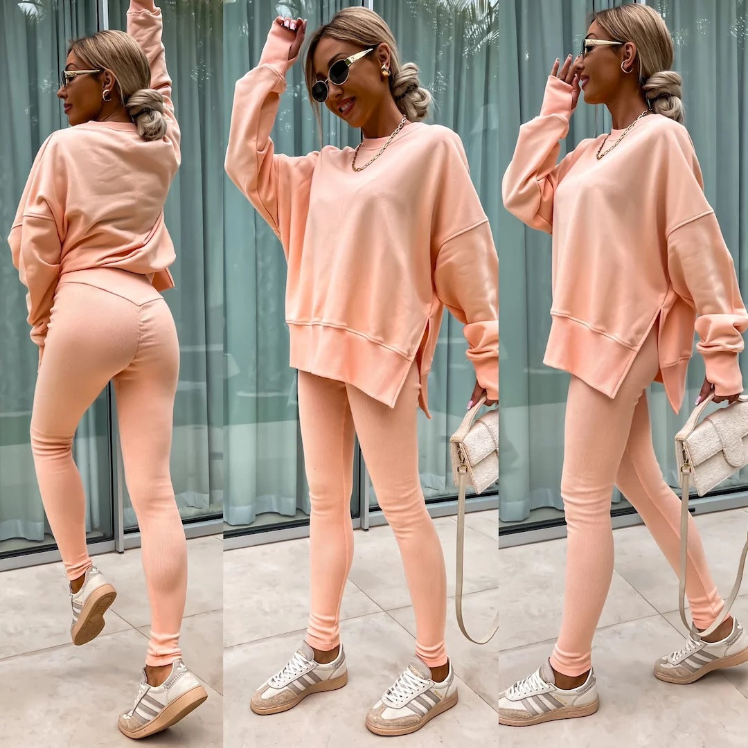 Women’s Casual Sweater Suit – Loose Split Top & Fitted Trousers Set FitiqueFit