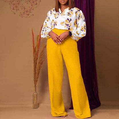 Printed Floral Lace-Up Top & Wide-Leg Pants Set – 4 Colors, S–3XL FitiqueFit