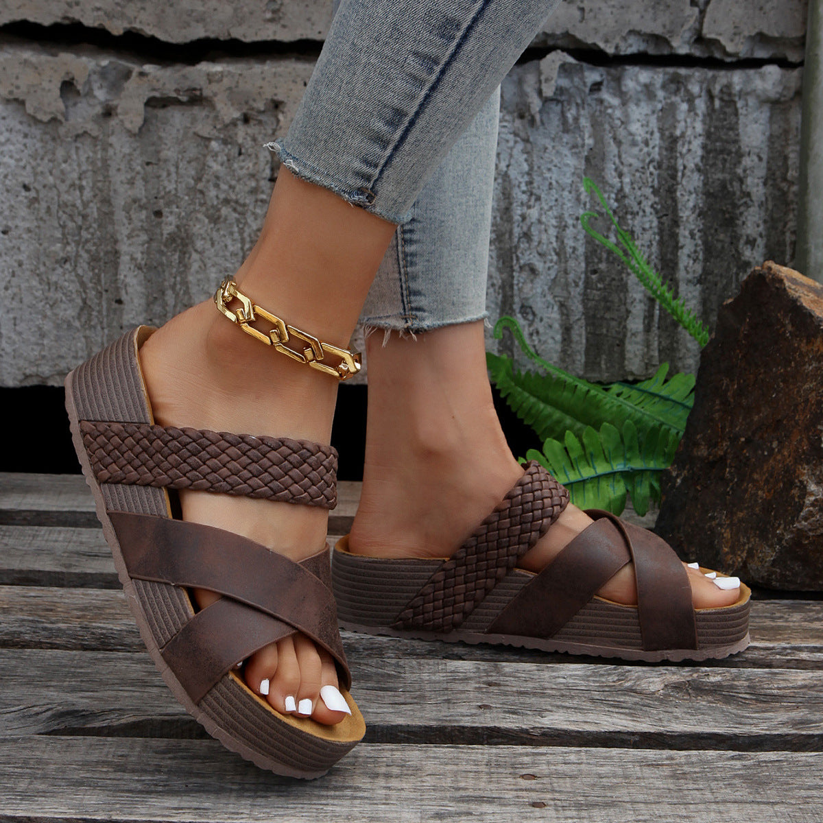 Braided Strap Platform Sandals New Era Fashion LLc