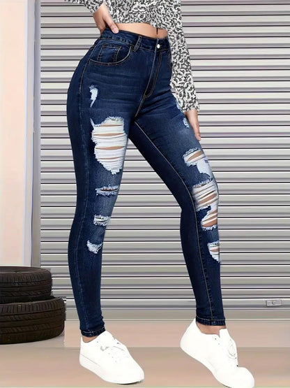 New High Waisted, Hip Lifted, Tight Fitting Women's Jeans With A Ripped Nine Quarter Cut, Suitable For Minimalist Fashion In Summer See size chart under “more details” The Fashion Celestial