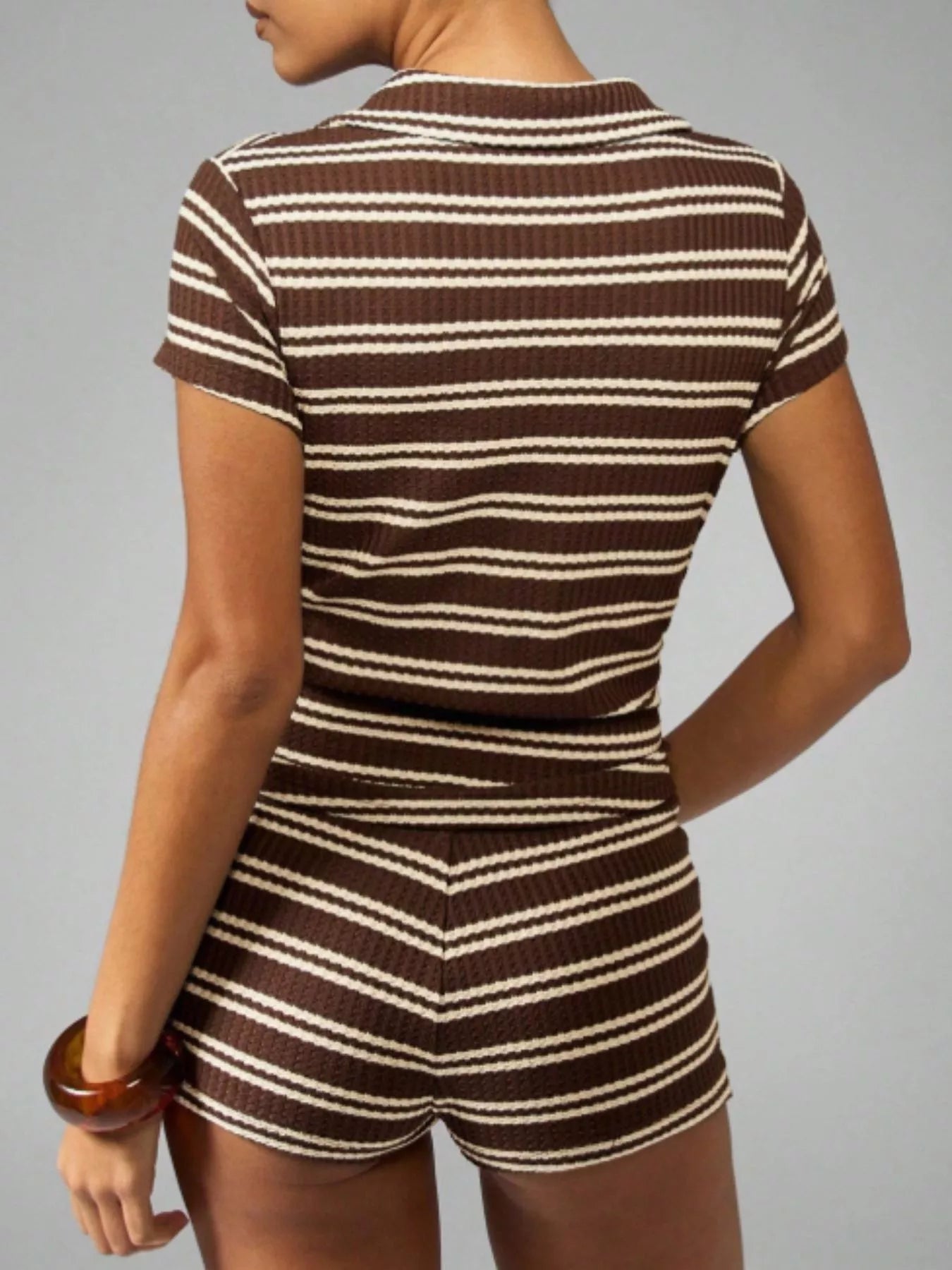Striped Knit Short Sleeve Top & Shorts Set New Era Fashion LLc