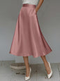 Women's Satin Solid Color Mid-Length Skirt – Slight Stretch FitiqueFit