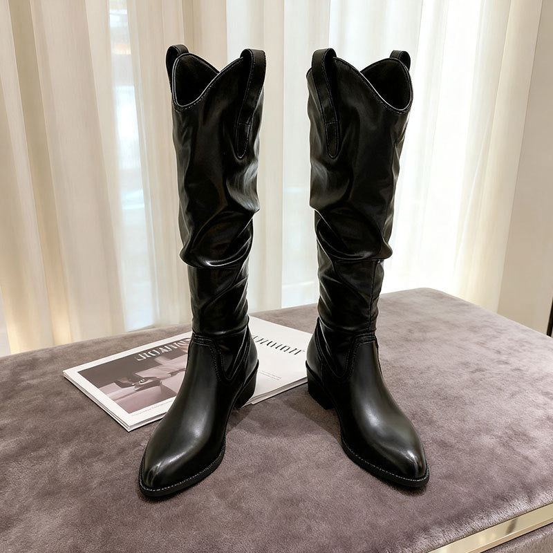 Chunky Heel Suede Riding Boots Women FitiqueFit