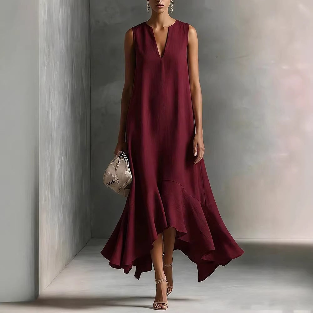 Women's Deep V-Neck Sleeveless Asymmetrical Maxi Dress – Patchwork FitiqueFit