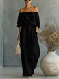 Women's Off-Shoulder Long-Sleeve Top & Wide-Leg Pants Two-Piece Set FitiqueFit