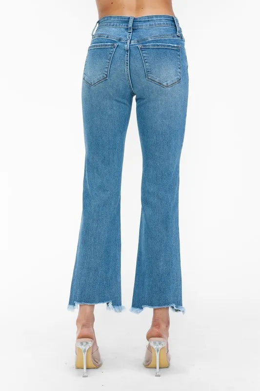 bytos Raw Hem Distressed Mid Rise Crop Jeans New Era Fashion LLc