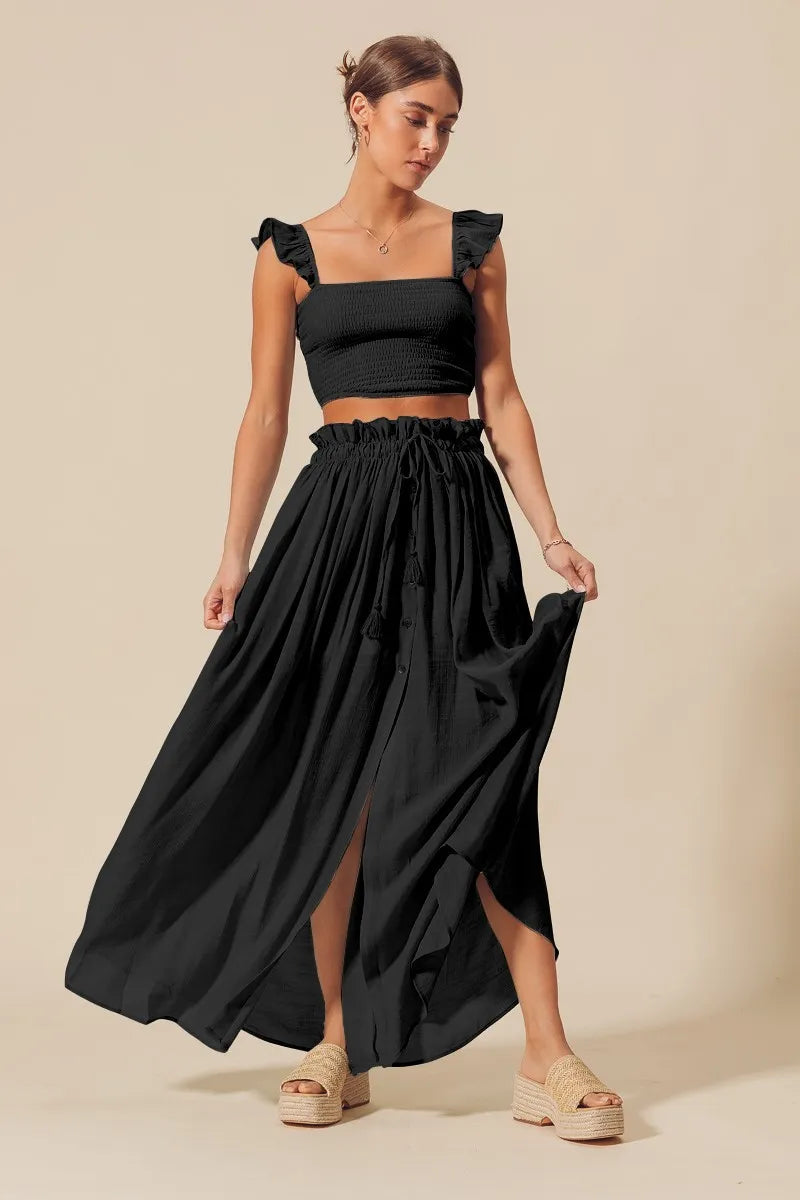 SO ME Smocked Top and Flowy Maxi Skirt Set West2East Surf