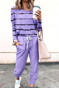 Women's Long Sleeve T-Shirt & Pencil Pants Set – Loose Fit, Striped & Solid FitiqueFit