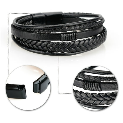 [Stylish Leather Bracelet] Stylish Durable 1pc Men's Hand-Woven Multi-Layer Leather Bracelet | with Buckle Closure, Versatile Accessory for Casual or Formal Wear NovaCart
