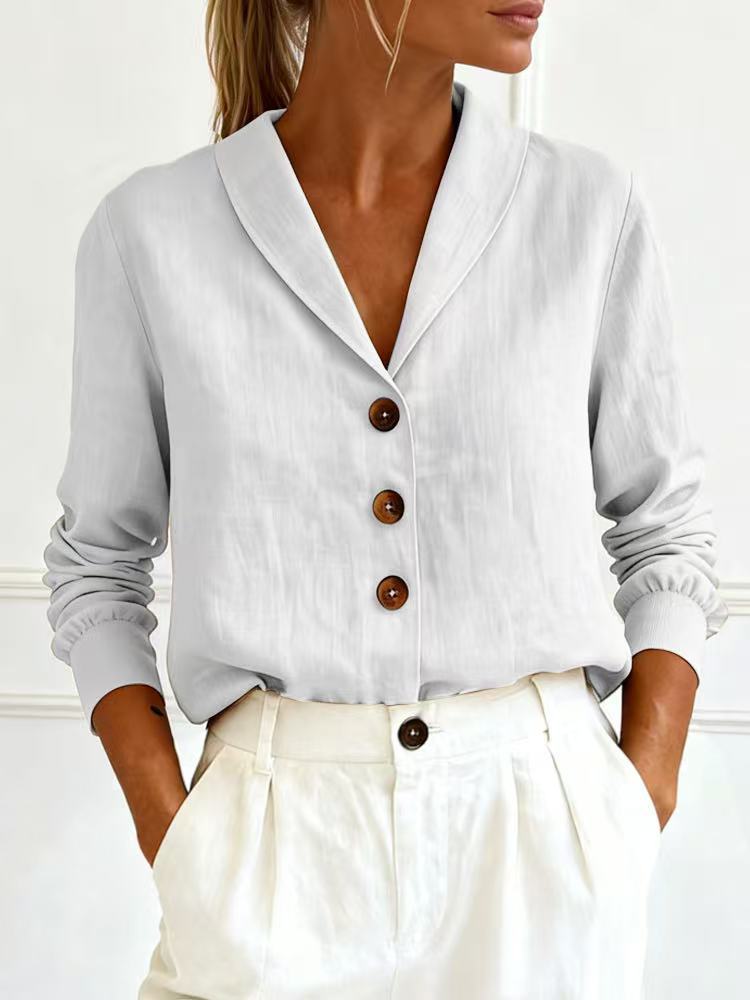 Women's Cotton-Linen Peter Pan Collar Button-Up Shirt – 6 Colors S–3XL FitiqueFit