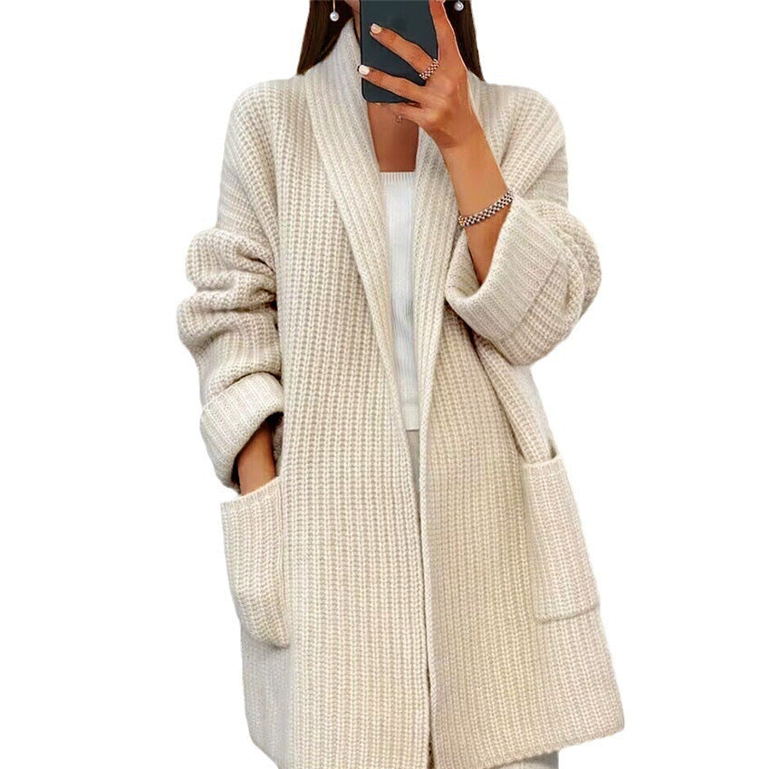 Lapel Knitted Cardigan With Pockets Fashion Casual Loose Sweater Jacket Fall Spring Women's Clothing Grayceful LLC
