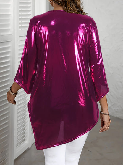 Metallic Asymmetrical 34 Sleeve Trendy Plus Size Top