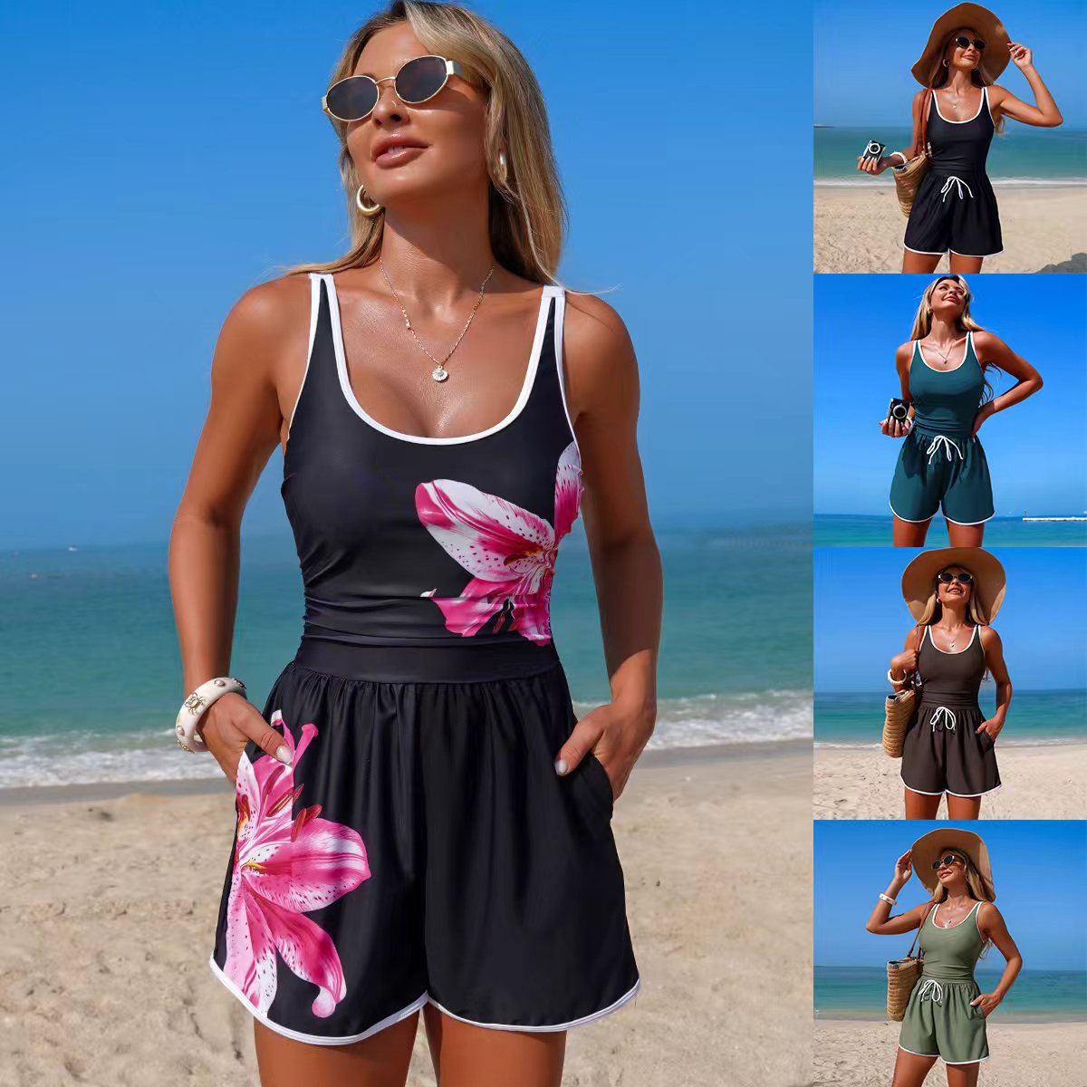 Women's Minimalist Sports One-Piece Swimsuit – Solid Color Sleeveless FitiqueFit