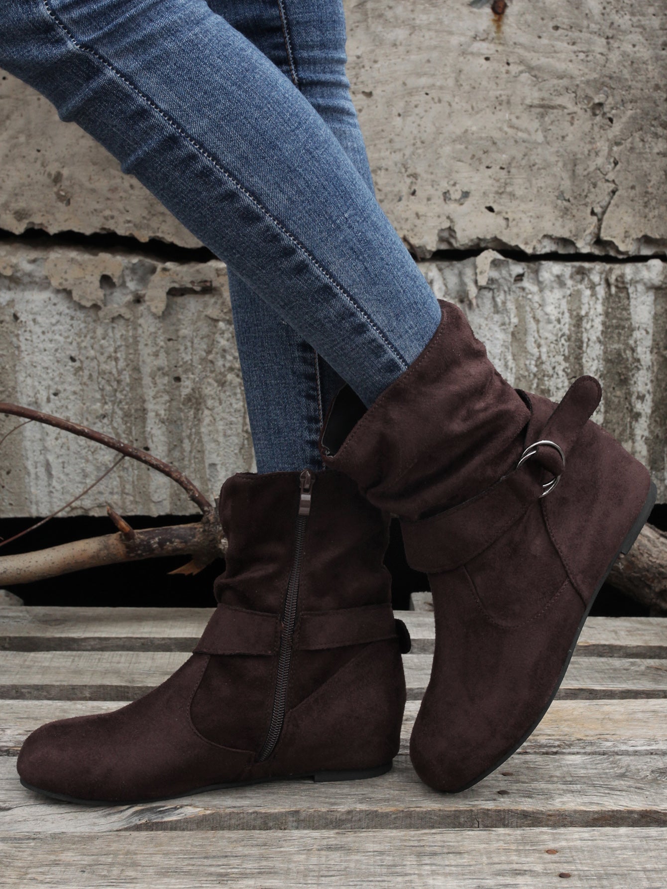 1.18inch Inner Height Increase Women's Short Boots with Flat Sole, Buckle Closure, Comfortable, Warm, and Lightweight, Women Shoes NovaCart