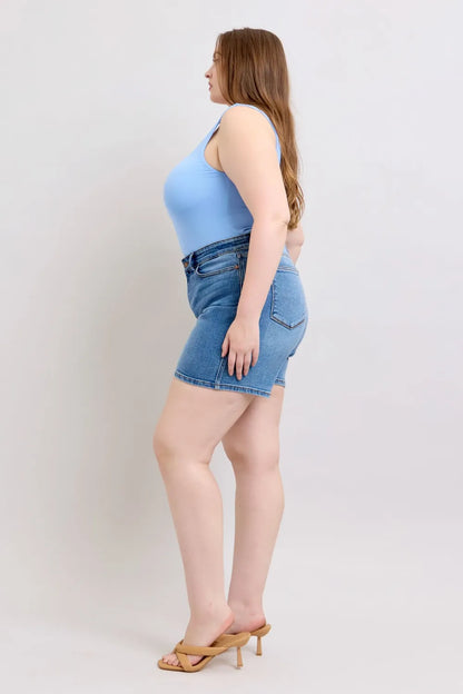 Judy Blue Full Size 2 Button Denim Shorts with Pockets Plus Size New Era Fashion LLc