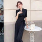 Elegant Temperament Pure Color High Waist Slimming Lace-up Wide Leg Jumpsuit Grayceful LLC