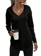 Women's Hoodie With Drawstrings V-neck Plus Size Sweater Grayceful LLC