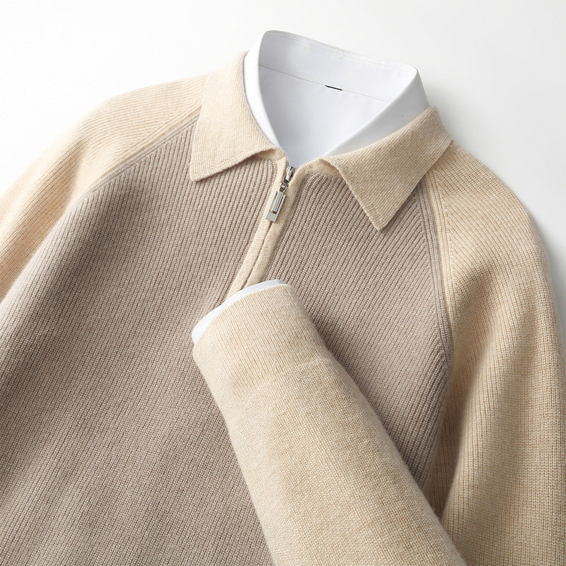 Half Zipper Contrast Color Lapels Sweater For Men Grayceful LLC
