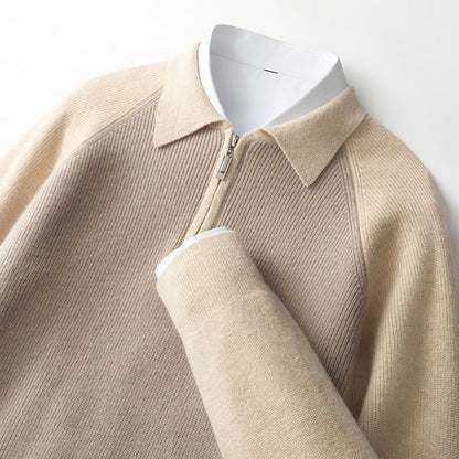 Half Zipper Contrast Color Lapels Sweater For Men Grayceful LLC