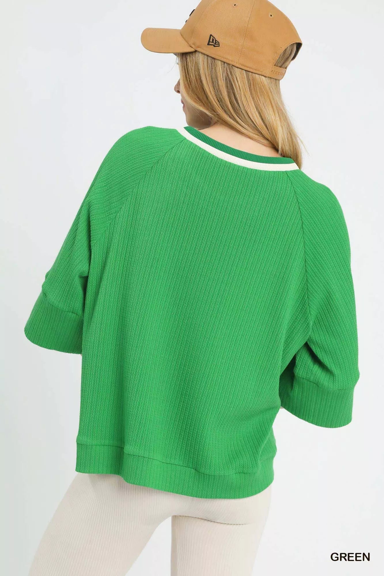 Umgee Ribbed Knit Top with Contrast Trim FitiqueFit
