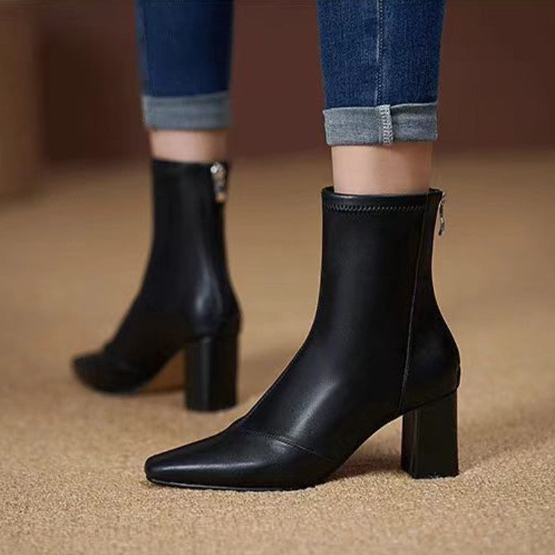 Soft Leather Zip-Back Velvet-Lined Skinny Boots — Sleek Heels FitiqueFit
