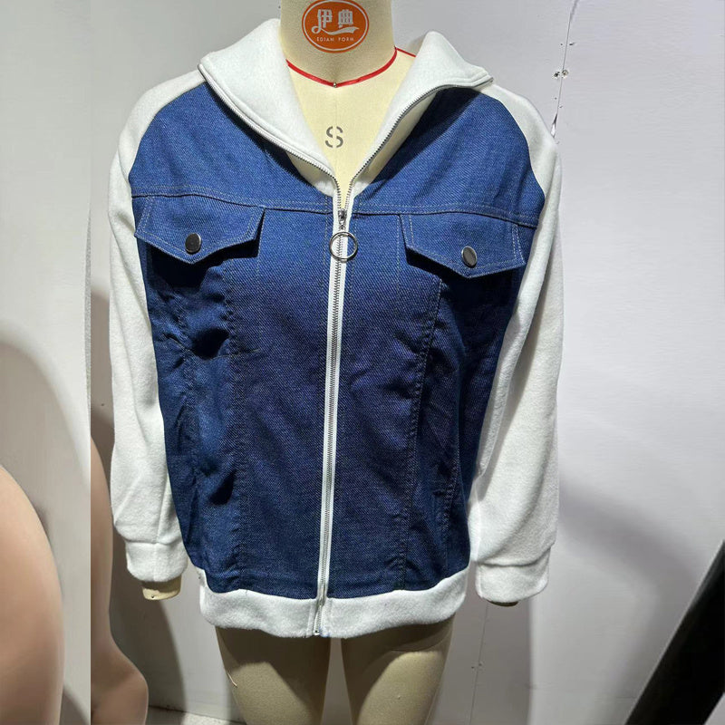 Women's Denim Patchwork Zip-Up Jacket FitiqueFit