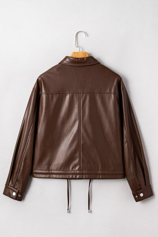 Leather Drawstring Hem Pocketed Jacket See size chart under “more details” The Fashion Celestial