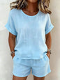 Solid-Color T-Shirt & Shorts Set – Cotton Linen, 10 Colors FitiqueFit