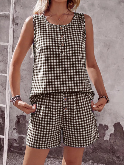 Gingham Sleeveless Top & Shorts Set New Era Fashion LLc