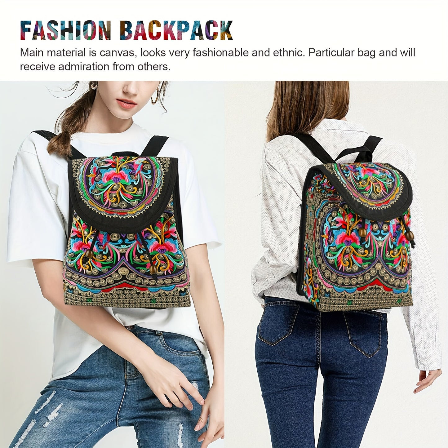 [Ethnic Style Daypack] GUDAOBELL Vintage Embroidered Women's Backpack | Ethnic Style Travel Daypack Tote Shoulder Bag NovaCart