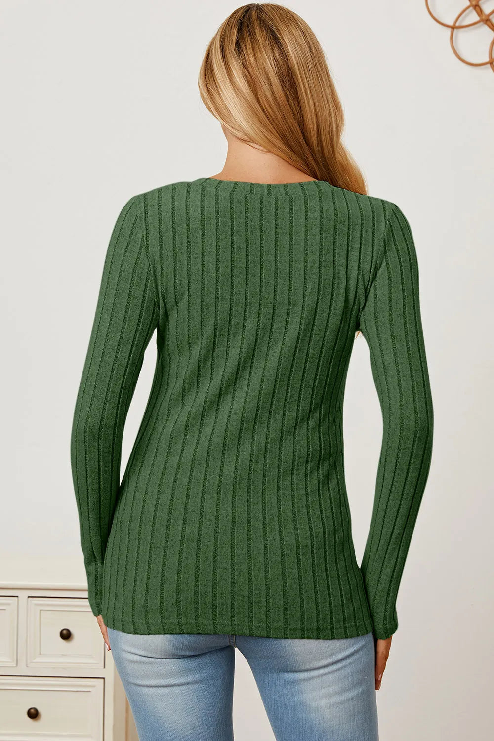 Basic Bae Full Size Ribbed V-Neck Long Sleeve T-Shirt New Era Fashion LLc