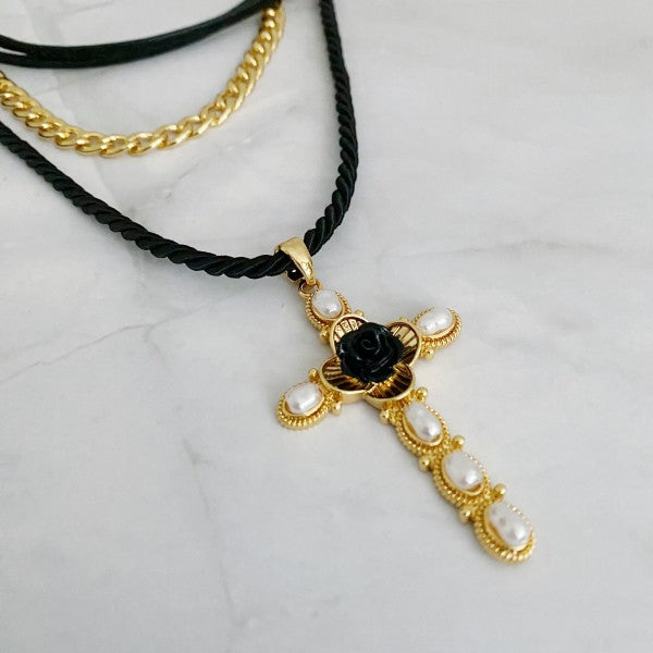 Layered Black Rose Cross Necklace Shop Style & More | Fresh Looks, Everyday Deals & Free Shipping
