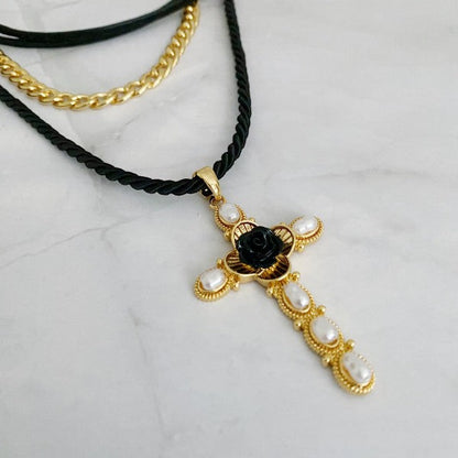 Layered Black Rose Cross Necklace Shop Style & More | Fresh Looks, Everyday Deals & Free Shipping
