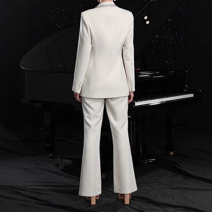 Women's Elegant Hollow-Out Long-Sleeve Suit Jacket & Pants Set FitiqueFit