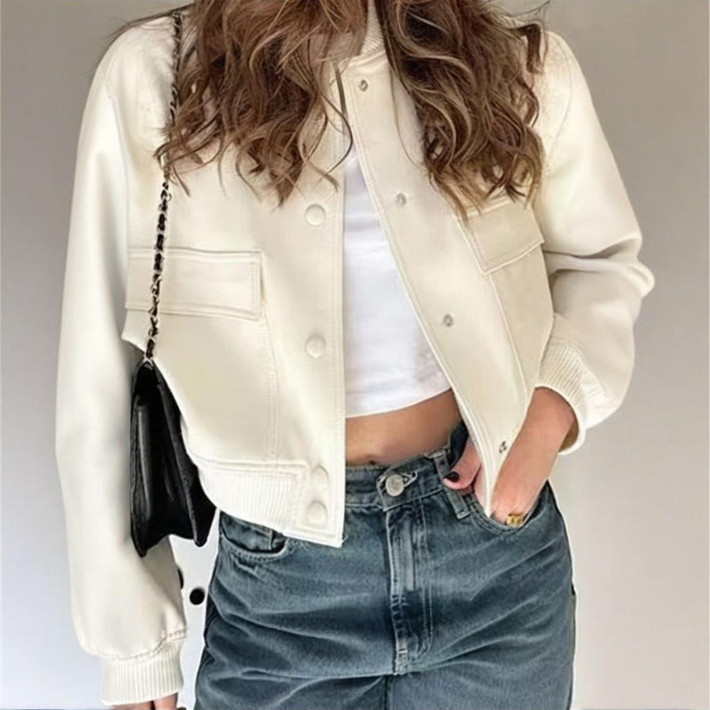Women's Solid Color Long Sleeve Baseball Jacket FitiqueFit