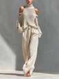 Women's Long-Sleeve Turtleneck Top & Pants Set – Elegant 2-Piece FitiqueFit