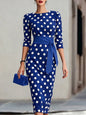 Women's Retro Polka-Dot Bodycon Midi Dress – Belted Cross-Tie FitiqueFit