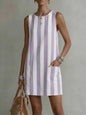 Women's Striped Color-Block Sleeveless Mini Dress – Loose Fit FitiqueFit