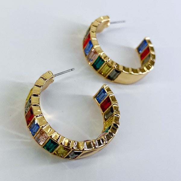In and out Baguette Stones Small Hoop Earrings Shop Style & More | Fresh Looks, Everyday Deals & Free Shipping