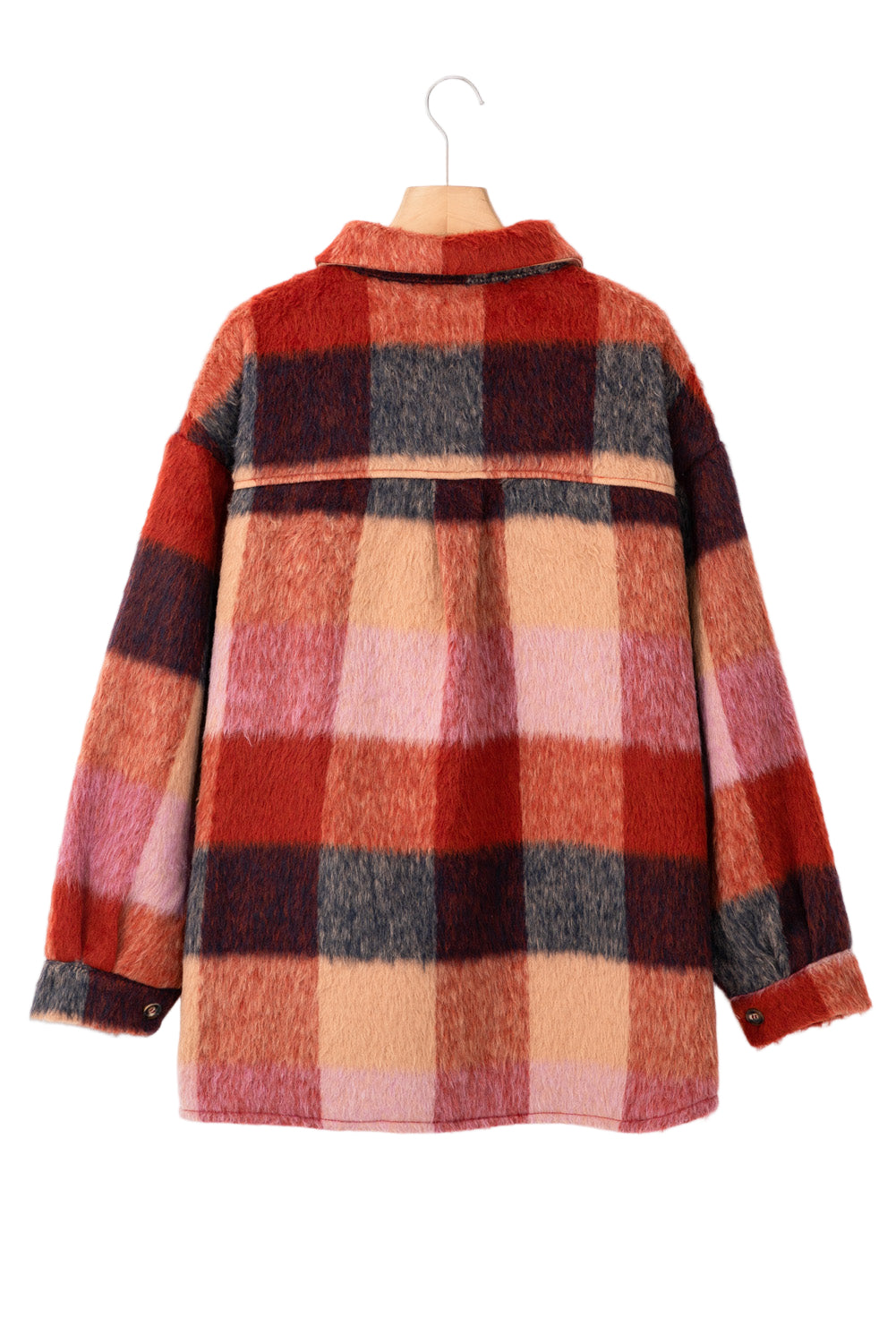 Orange Plaid Print Flap Pockets Buttoned Casual Plus Size Jacket Garden Naked Curves