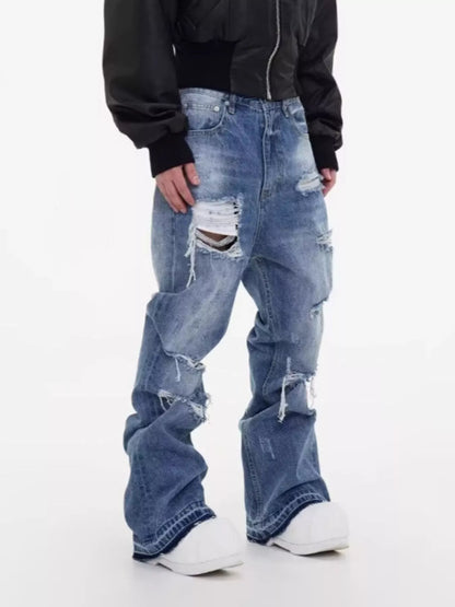 Men's Full Size Distressed Wide Leg Jeans Plus Size New Era Fashion LLc