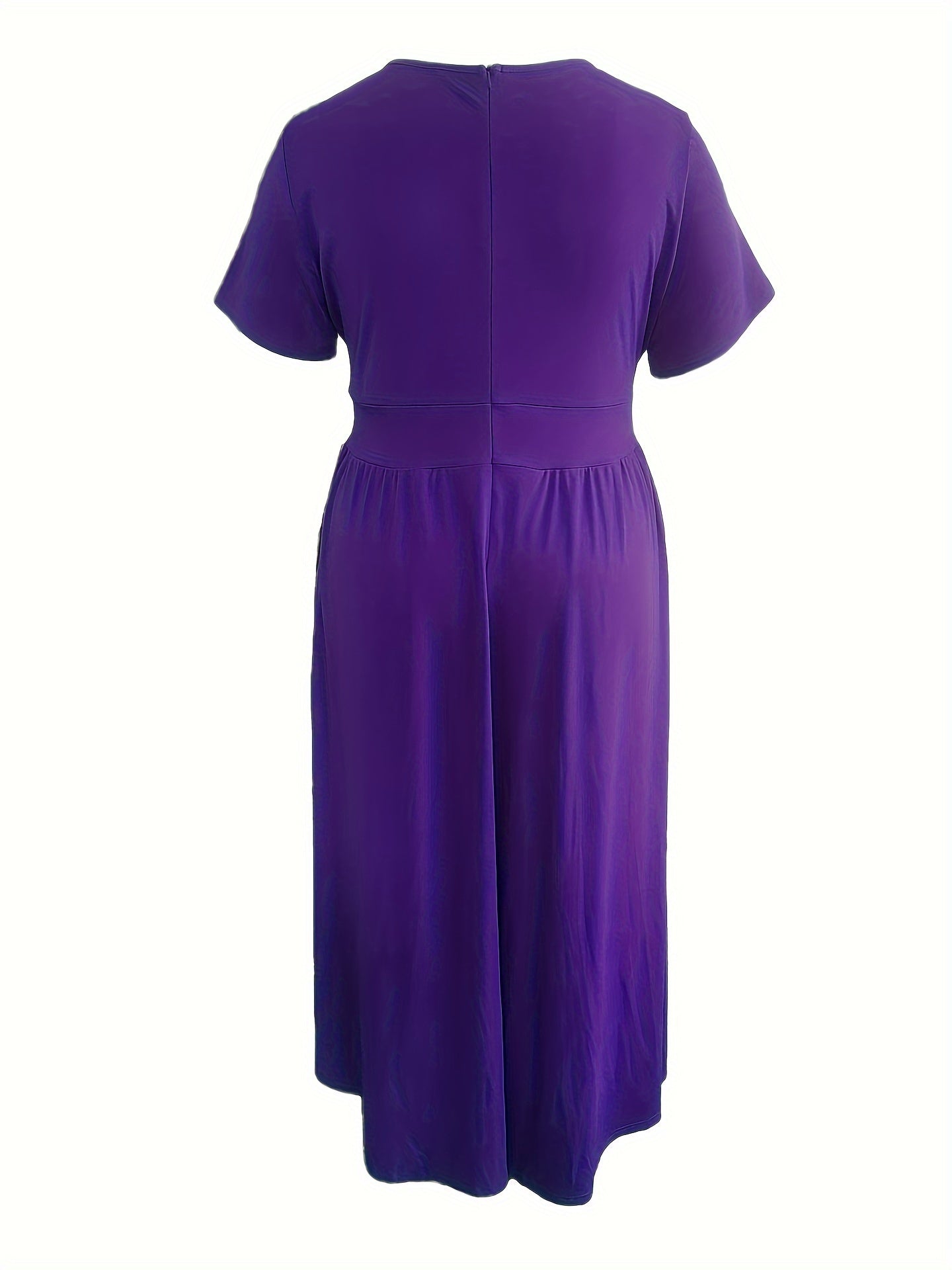 Plus Size Solid Short Sleeve Maxi Dress, Women's Plus Medium Stretch Elegant Long Dress NovaCart