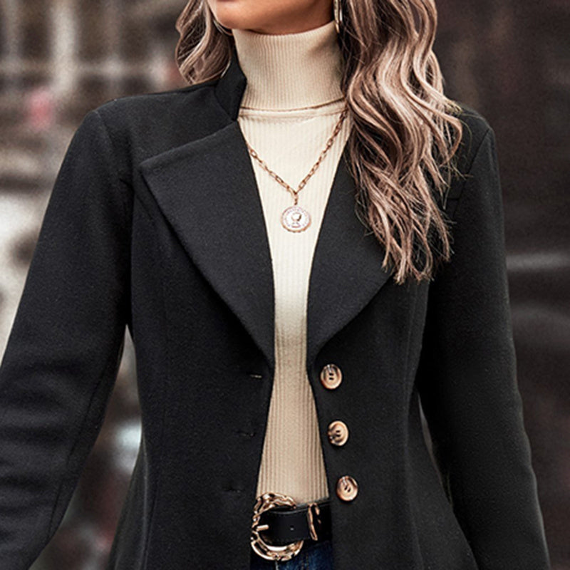 Women’s Winter Overcoat — Lapel Collar, Single-Breasted, Long Pea Coat FitiqueFit