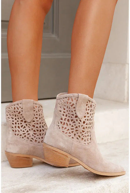 Womens Plus-Size Fashion Ankle Boots With Hollowed-Out Design And Chunky Heel See size chart under “more details” The Fashion Celestial