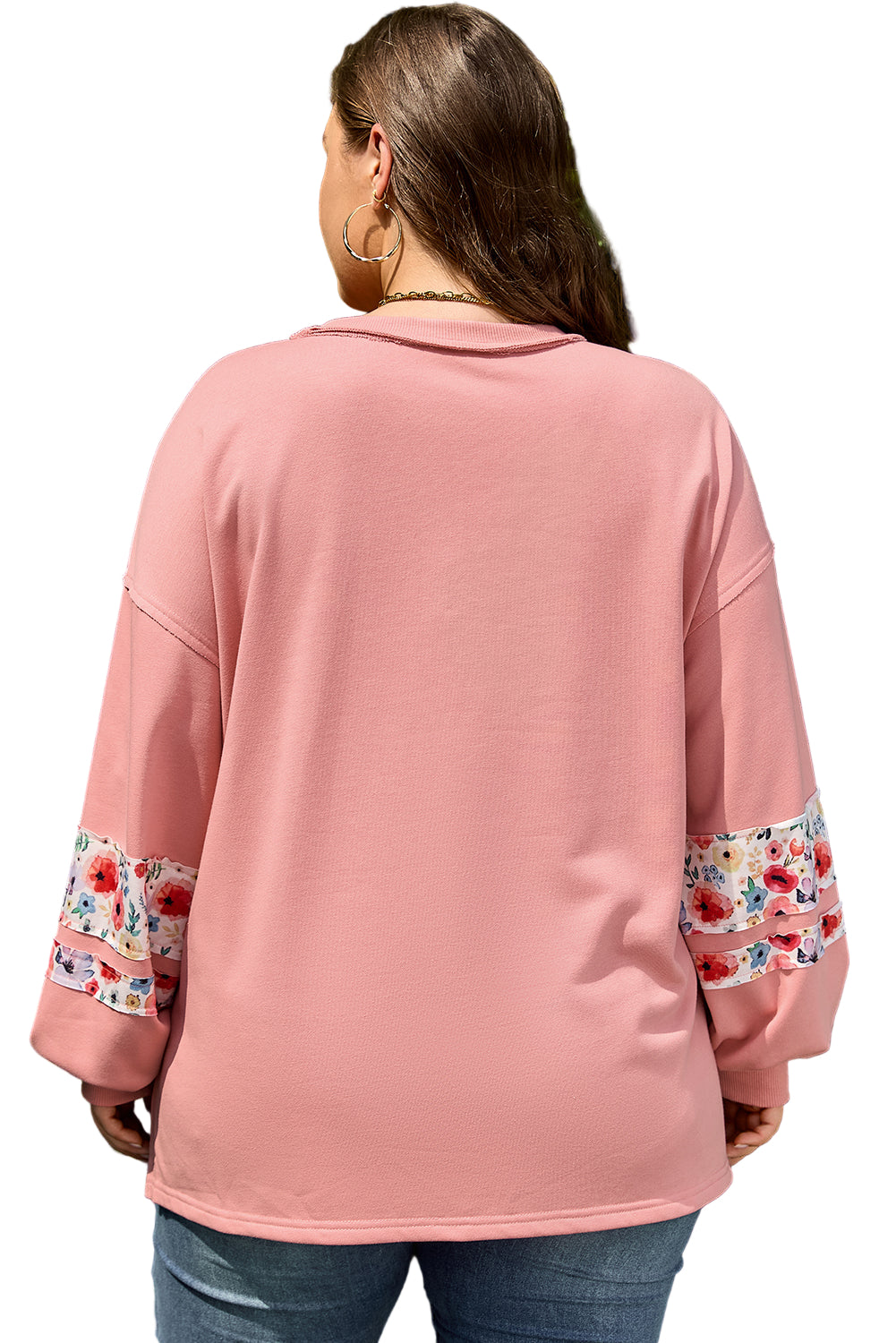 Peach Blossom Plus Size Floral Applique Drop Shoulder Sweatshirt Garden Naked Curves
